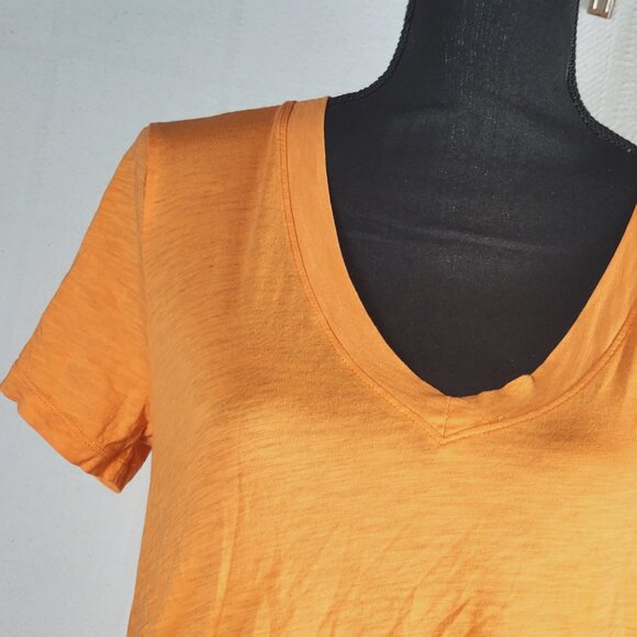 Loft Orange Cream V-Neck Cotton Short Sleeve Hi Low Classic Basic T-Shirt Size M - Picture 6 of 16